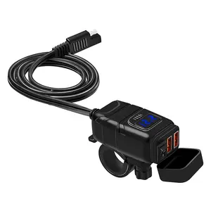 Qc3.0 xe đạp kép USB sạc DC12V xe máy sạc điện thoại với Vôn kế On/Off chuyển đổi