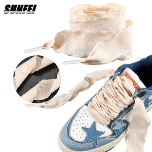 Sunfei özel moda 20mm genişlik ayakabı Sneakers 2cm ekstra geniş ayakkabı bağcıkları geniş dokuma tahıl ayakabı pamuklu ayakkabı danteller
