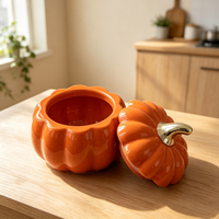 Pot à bougie en céramique 11,7*11,7*11,6 cm, pot de rangement en forme de citrouille orange, pot vide en verre pour bougie d'aromathérapie, vente en gros