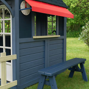 Maison pour enfants Outsunny 3-7 ans avec clôture, support pour plantes, porte et fenêtres, en bois de sapin, bleu - Product Image 4