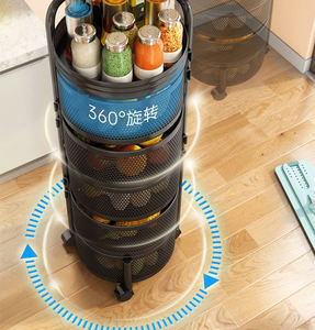 Prix usine <span class=keywords><strong>2</strong></span>/3/4/5 niveaux chariot à roulettes rond multifonctionnel pour cuisine fruits légumes étagère rotative avec panier en maille - Product Image 3