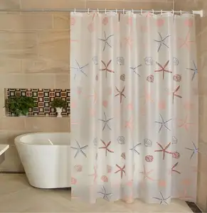 High-grade Waterproof Moldproof Starfish and Shell Design PVC Vinyl Shower Curtain for Bathroom Guesthouse Hotel