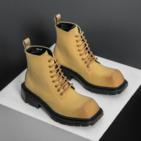 Bottes mi-mollet en cuir pour hommes, bout pointu, à lacets, respirantes, légères, avec soutien de la voûte plantaire, semelle en caoutchouc, chaussures toutes saisons