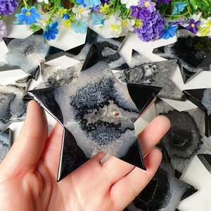 Commercio all'ingrosso stella a forma di cristallo nero gemma nera sardonice agata di cristallo Druzy stelle di guarigione <span class=keywords><strong>pietra</strong></span> per la decorazione - Product Image 5