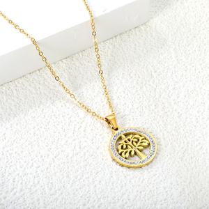 Collar de cadena de eslabones huecos al por mayor, con diseño de árbol, chapado en oro de 18k, de acero inoxidable, con circonitas personalizadas, joyería de moda, collares con colgante. - Product Image 5