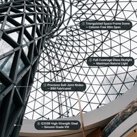 Structure en treillis d'acier pour hall d'exposition de supermarché sans colonnes, portée 30-150m, soudée et boulonnée, préfabriquée, résistante aux tremblements de terre et au vent