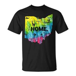 Ohio Native Home Tie Dye T-Shirt Design vieilli avec graphique de carte de l'état, taille adulte unisexe - Product Image 1