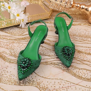Zapatos de Novia de Lujo para Primavera/Verano, Elegantes Sandalias de Tacón Medio con Pedrería y Punta Cerrada para Mujer - Product Image 3