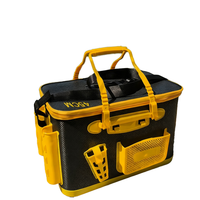 Seau de pêche pliable 45 cm avec logo personnalisé, étanche, avec port de pompe, conteneur portable pour poissons vivants pour pêcheurs