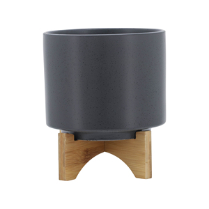 Vaso in ceramica opaca con supporto in legno per decorazioni domestiche, tavolo, ingresso, patio, giardino - Product Image 1