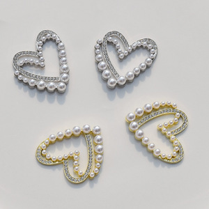 Heart Shaped Pearl Rhinestone Alloy Patch Gold White Fashionable DIY <b>Bag</b> <b>Accessory</b> Decorative Jewelry For Phone Cases Clothing - Product Image 3