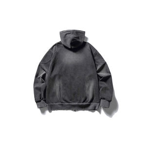 कपास 100% विंटेज ज़िप हुडी धुलाई हुई कढ़ाई पैच स्ट्रीटवियर टेरी कपास चंकी हुडी डेनिम कार्टून - Product Image 3