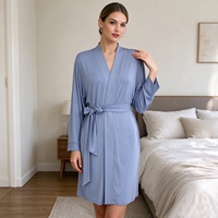 Peignoir Kimono Confortable et Doux en Modal Tricoté 230 g/m² à Col en V Uni, Respirant, Très Extensible, à Manches Longues, Robe de Chambre pour Femme