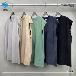 Commercio all'ingrosso di alta qualità 250g acqua di lavaggio vecchio traspirante europeo americano Vintage canottiere senza maniche Logo personalizzato XL moda - Product Image 3