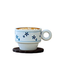 Set Cangkir Kopi dan Piring Teh Porselen Biru Putih Lukis Tangan untuk Penggunaan di Rumah dan Hotel