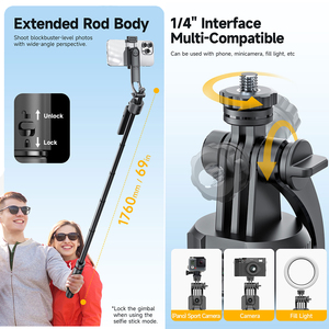 Trépied perche à <span class=keywords><strong>selfie</strong></span> IA de 1,76 m avec suivi du visage, en alliage d'aluminium escamotable pour Vlog et télécommande magnétique TT07 - Product Image 5