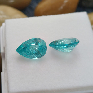 Gemas sueltas de Paraiba cultivadas en laboratorio, en forma de pera, con corte triturado, para la fabricación de joyas. - Product Image 4