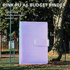 Wholesale Pink PU Leather <b>A6</b> Budget Planner Soft Cover Loose-Leaf Binding Wedding Money Binder Bright Colored Cash - Product Image 2