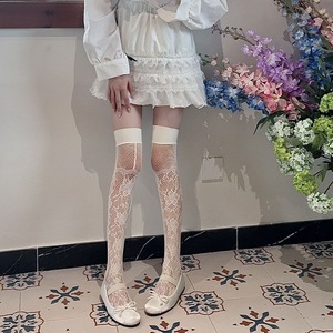 White Thin Lace Crochet Thigh High Stockings 15D Transparent Over The Knee For Women Spring Summer - Product Image 3