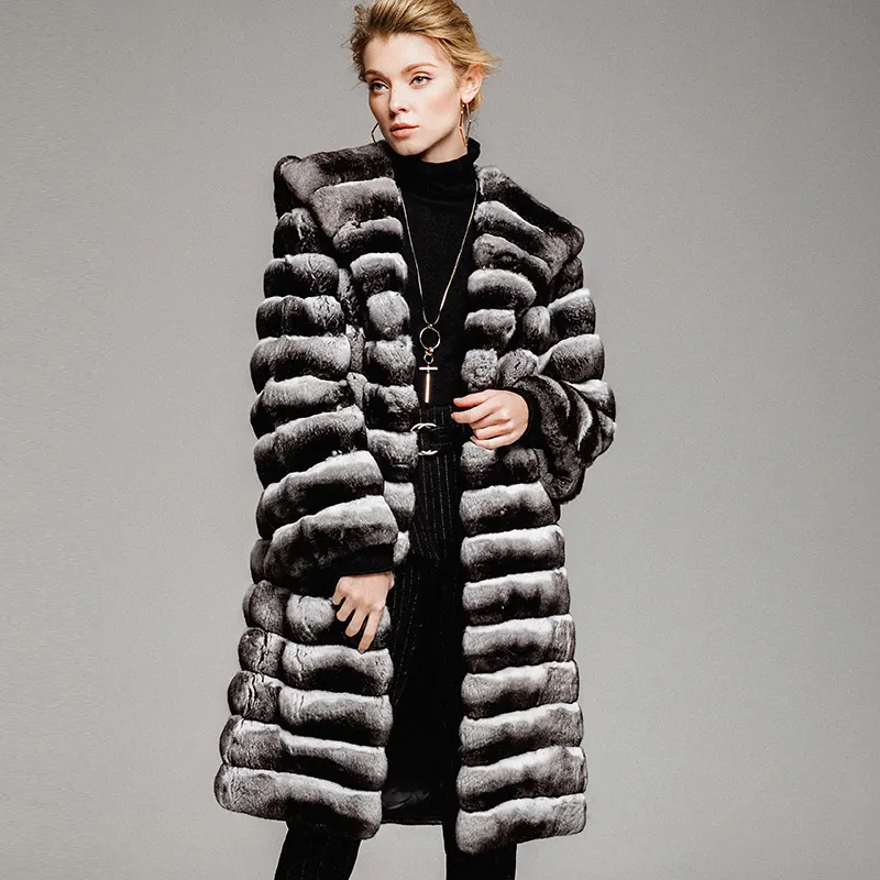 High-Guality Luxe Design Winterkleding Dames Echt Bontjasje Overjas Grijs Capuchon Vrouwen Rex Konijnenbont Jas Parka Jas