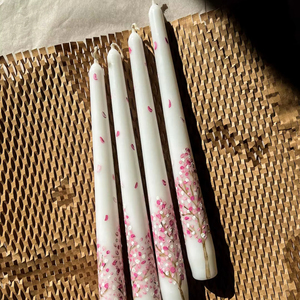 Cherry Blossom Elegance Handcrafted Soy Paraffin Wax Smokeless Lavender Taper <b>Candle</b> <b>Set</b> 4 for Christmas Decor Winter - Product Image 2