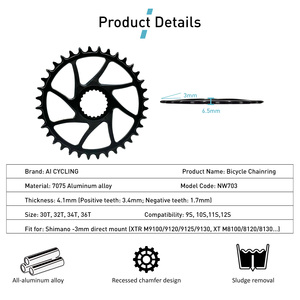Juego de Bielas de Bicicleta de Aluminio Personalizado para <span class=keywords><strong>Shimano</strong></span>, Mecanizado CNC, Desplazamiento de 3 mm, 30T-36T - Product Image 3