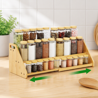 Organisateur d'épices extensible à 3 niveaux multifonctionnel, largeur réglable, en bambou, pour armoire et comptoir