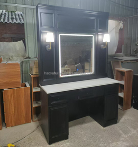 Estación de mesa de peluquero de pintura negra con muebles de salón de espejo Led para configuración de barbería con estilo - Product Image 6