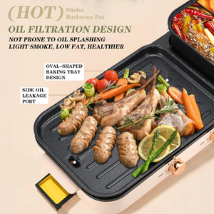 Superficie de Cocción Antiadherente, Parrilla Eléctrica y Olla Caliente 2 en 1 para el Hogar, sin Humo, para 2-3 Personas - Product Image 3