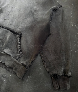 Sweat-shirts à capuche personnalisés sans cordon en coton French Terry, vierges, effet vintage délavé et vieilli pour hommes - Product Image 4