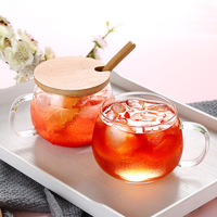 Tasse à thé en verre soufflé à la main de 350 ml (12 oz) au design moderne, sans BPA, écologique, avec couvercle en bambou et cuillère intégrée, réutilisable pour les fêtes