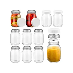Hot Sales Ready Stock Canned Food Jam Glass Mason Jar 16oz With White Plastic Sealing Lid