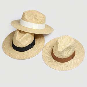 Sombrero de Paja Tejido a Mano Unisex, Protección Solar, Primavera/Verano, Estilo Jazz Panamá, Ala Ancha, Rafia, Casual, con Cinta y Cuerda, Suministro Directo de Fábrica - Product Image 2