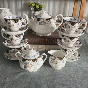 ชุดถ้วยชาและกาแฟ15ชิ้นลายดอกไม้สไตล์วินเทจลายราชวงศ์สีขาวสีม่วงแนวยุโรป - Product Image 3