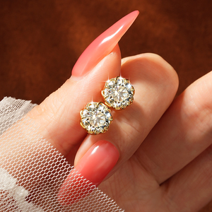 Set di <span class=keywords><strong>Gioielli</strong></span> Moissanite alla Moda, Orecchini a Forma di Fiore da 1ct e 2ct, Orecchini a Perno a Forma di Bocciolo per Uomo e Donna - Product Image 1