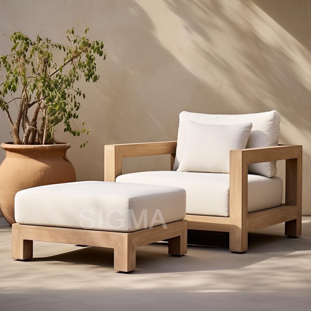 Sigma new design luxury sofa set patio furniture outdoor furniture set teak wood sofa single lounge chair
