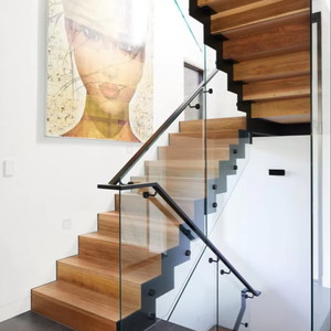 <span class=keywords><strong>Escalier</strong></span> droit en acier avec rampe en verre et éclairage LED, style moderne et luxueux, en bois, pour appartement, norme américaine. - Product Image 6