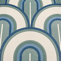 Mosaïque céramique personnalisée en forme d'éventail pour le sol du hall d'hôtel, carreaux artistiques à motif d'arche bleue pour les espaces commerciaux et les murs décoratifs de salle de bain