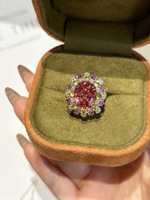 Ovaler Labor-Gezüchteter Padparadscha-Saphir Mehrfarbiger Blumen-Halo Luxus-Jubiläums-Statement-Ring 18K Gold Edelstein Feiner Schmuck