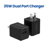 Pengisi Daya USB Ganda 35W PD Fast Charger Dual Port USB C dan USB A Adaptor Daya Tipe C Pengisi Daya Dinding untuk iPhone 15 14 13 Pro Max