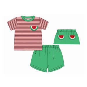 BSSO1867 Ensemble de vêtements pour bébé garçon personnalisé, boutique, canard vert, tenue d'été, ensemble en gros - Product Image 3