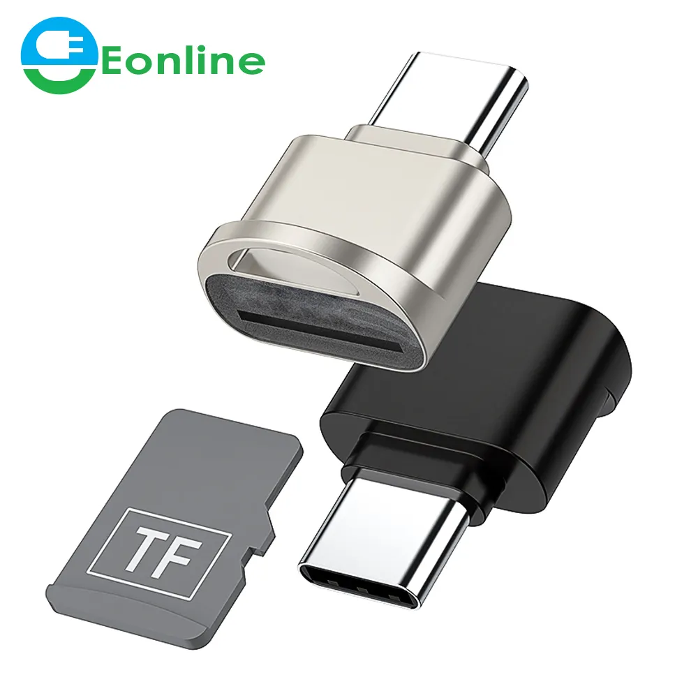 EONLINE pembaca kartu Mini portabel, pembaca kartu mikro Tipe C USB 3.1, adaptor kartu memori TF OTG untuk ponsel pintar Macbook