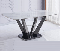 Ensemble table à manger en marbre et pierre fritté gris, 6 chaises, table de cuisine, table de restaurant rectangulaire en acier inoxydable