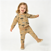 Fournisseur fiable, direct, ensembles de vêtements pour enfants en coton doux, imprimé jungle safari, à cordon de serrage, manches longues, pour l'automne, pour les sorties au zoo et les jeux