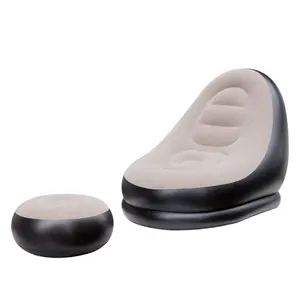 Flocking Inflatable Lounge Leisure air Sofa chair with Foot Support Cushion ottoman for indoor outdoor beach camping