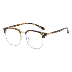 Gafas Qianai de media montura T2-9370 con lentes de PC anti luz azul, unisex, remaches cuadrados irregulares, puente medio - Product Image 1