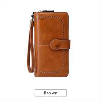 Dompet panjang wanita kulit asli baru murah desain vintage anti RFID, sampel gratis