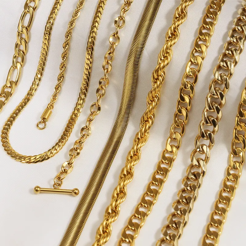 Wholesale 18K 14K Gold Necklace 3 in 1 Chain Necklace Jewelry Hip Hop Colar Cuban Gold Plated Chain For Women Men