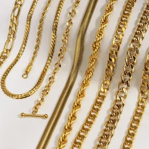 Grosir 18K 14K Kalung Emas 3 Dalam 1 Rantai Kalung Perhiasan Hip Hop Colar Kuba Rantai Berlapis Emas untuk Wanita Pria
