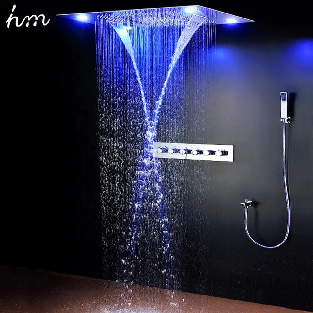 Luxury Bathroom Accessories Multi Function Shower Head Kit Colorful LED Shower Panel Thermostatic Shower Head Faucet Set